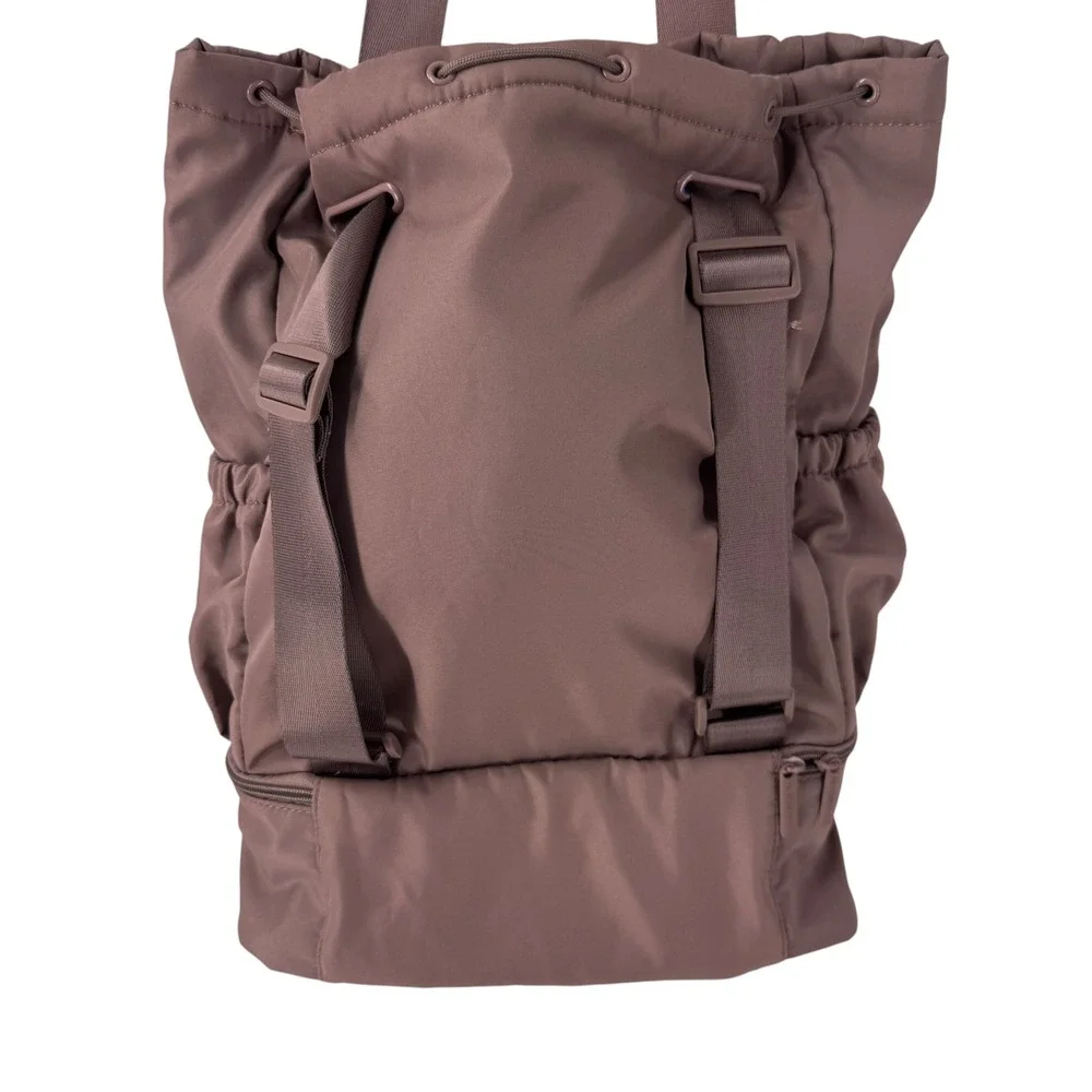Beyond‎ Yoga Womens Convertible Backpack Tote Bag Taupe Brown Nylon Gym Travel